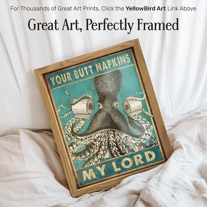 Octopus Nautical Bathroom Decor - Framed Funny Bath Picture | Beach-Themed Wall Art for Guest Bathrooms