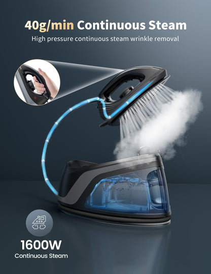 Sundu Steam Iron for Clothes with Rapid Heating Ceramic Coated Soleplate, 1500W with Precise Thermostat Dial, Self-Cleaning, Auto-Off, 44oz Water Tank for Home Clothes Ironing Use,Space Black
