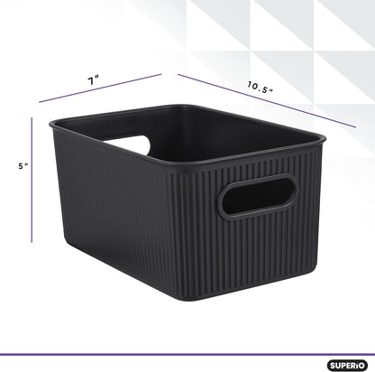 Superio Ribbed Collection - Decorative Plastic Lidded Storage Bins, Medium Brown (1 Pack - 5 Liter)