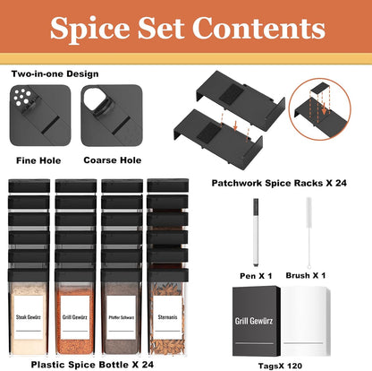 24 24 Famhap Spice Drawer Organizer Pcs with Plastic Spice Jars and LabelsInterlocking Expandable Seasoning Rack Tray