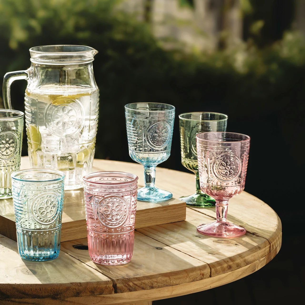 Bormioli Rocco Set of 4 Romantic Stemware Glasses, 10.75 Oz. Colored Crystal Glass, Light Blue, Made in Italy