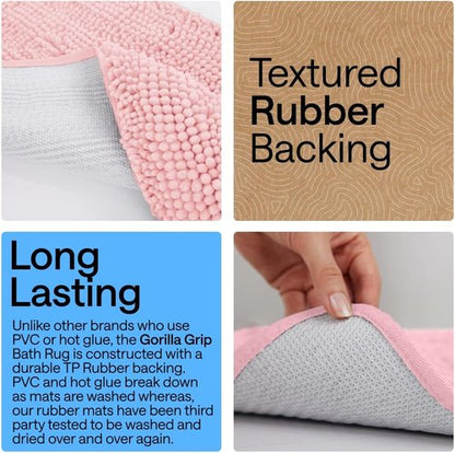 GORILLA GRIP Bath Rug Mat - Soft Absorbent Chenille | Quick Dry Microfiber, 30x20, Light Pink