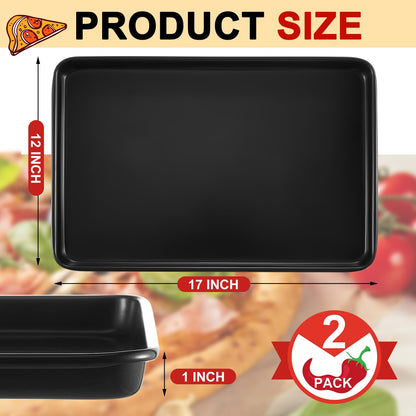 RimCereal 2 Pcs 17 Inch Grandma Style Pizza Pan Hard Rectangular Black Non Stick Sicilian Style Carbon Steel Pizza Pan Dish Pre Seasoned Bakeware Kitchenware