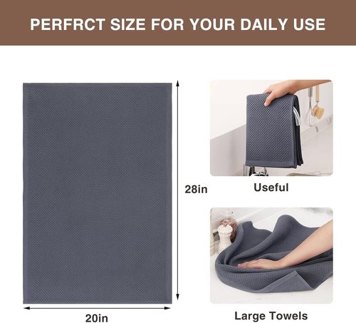 Homaxy Kitchen Dish Towels - Ultra Soft 100% Cotton Waffle Weave, Quick Drying, 20x28 Inches, 12-Pack, Dark Grey