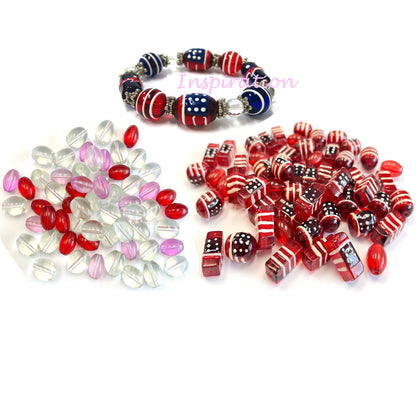 Linpeng Glass Beads Bulk for Bracelet Making, DIY Jewelry Supplies, Holiday Festival Beads Assorted, Gift for Beader, 40 pcs (Americana)