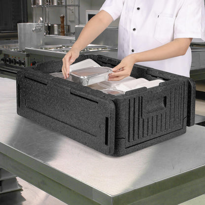 YUANHAO Collapsible Insulated Food Pan Carrier – Top-Loading EPP Catering Hot Box for 8" Full-Size Pans – Thermal Food Transport Warmer for Delivery, BBQ & Events – Keeps Hot/Cold 4+ Hours-Black