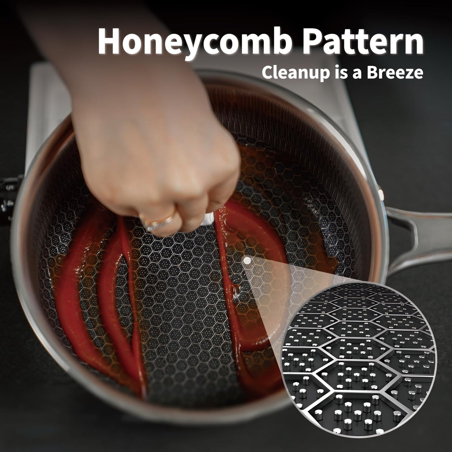 Bakoniion Hybrid Nonstick Saucepan Set of 2 with Lids 1.5 QT and 3 QT, Stainless Steel Honeycomb Pans with Side Pour Spouts,Compatible with All Cooktops,Dishwasher and Oven Safe