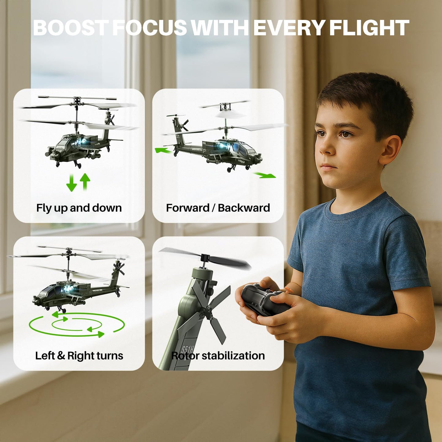 SYMA RC Helicopters, S51H Remote Control Helicopter 2.4GHz Military Army Toys for Boys Girls Kids with Altitude Hold, One Key Take Off/Landing, LED Light, Low Battery Reminder