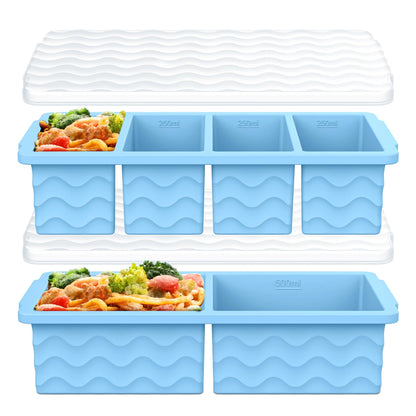 Silicone Freezer Molds for Soup with Lid, 1-Cup & 2-Cup Large Ice Cube Trays Food Storage Containers for Meal Prep, Freeze 500mL/250mL/125mL Portions – 2 Pack