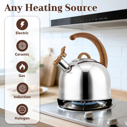 Harriet Tea Kettle Whistling Stovetop Tea Pot, 3.1QT Food Grade Stainless Steel Kettle for Boiling Water Coffee or Milk(Stainless Steel)