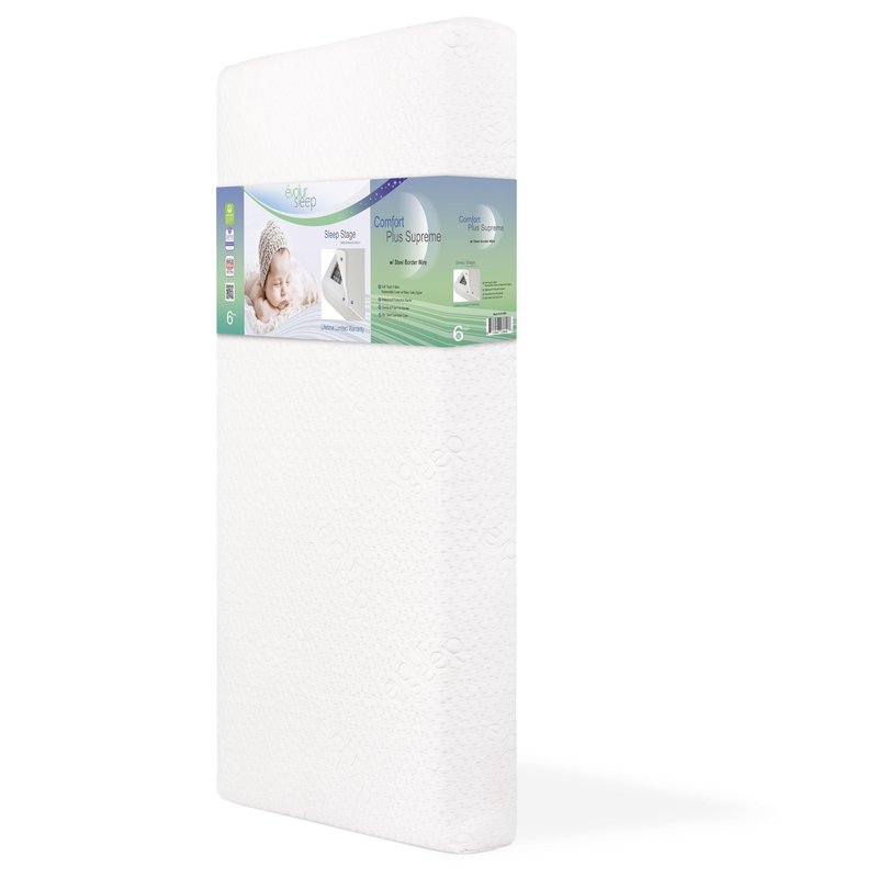 Evolur Comfort Balance Plus Supreme 260 Coil Inner Spring Crib & Toddler Mattress, Waterproof, Green Guard Gold Certified, Removable Cover, White, Crib