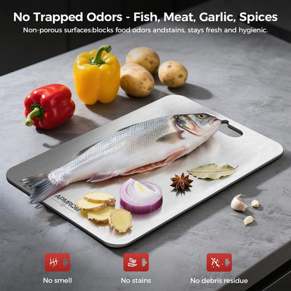 APMRQIB Titanium Cutting Board, 100% Pure Titanium Cutting Boards for Kitchen, Double Sided Non Toxic Cutting Board, Hygiene Durable Dishwasher Safe 10.5”×6.3”