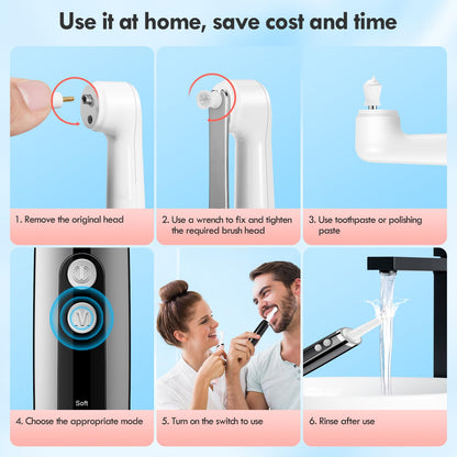 Pelzzle Rechargeable Tooth Polisher Kit for Daily Cleaning, Whitening and Polishing, Electric Dental Teeth Polisher with LED Light, 5 Brush Heads, 5 Speed Modes, Waterproof