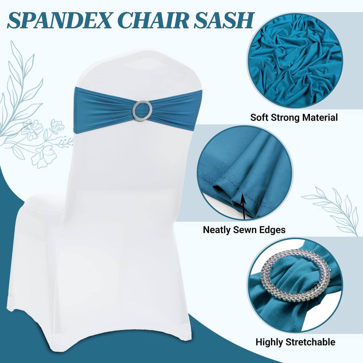 MDS Premium Spandex Chair Sashes - Stretchy Bow Covers with Buckle Slider | Pack of 100 - Dark Teal