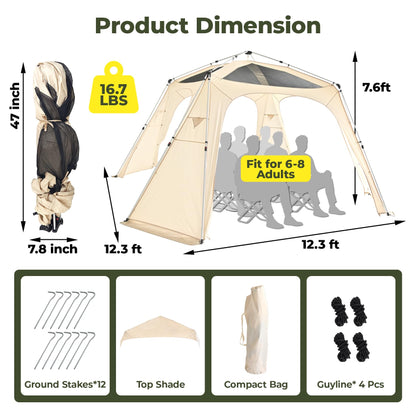 Alvantor® 12' x 12' Pop Up Gazebo, 12' x 6' 2in 1 Pop Up Gazebo, Canopy Tent All Weather & 4-Season Use, 4-Door PVC/Mesh/Polyester Curtain Addable, Top Mesh & Cover Portable