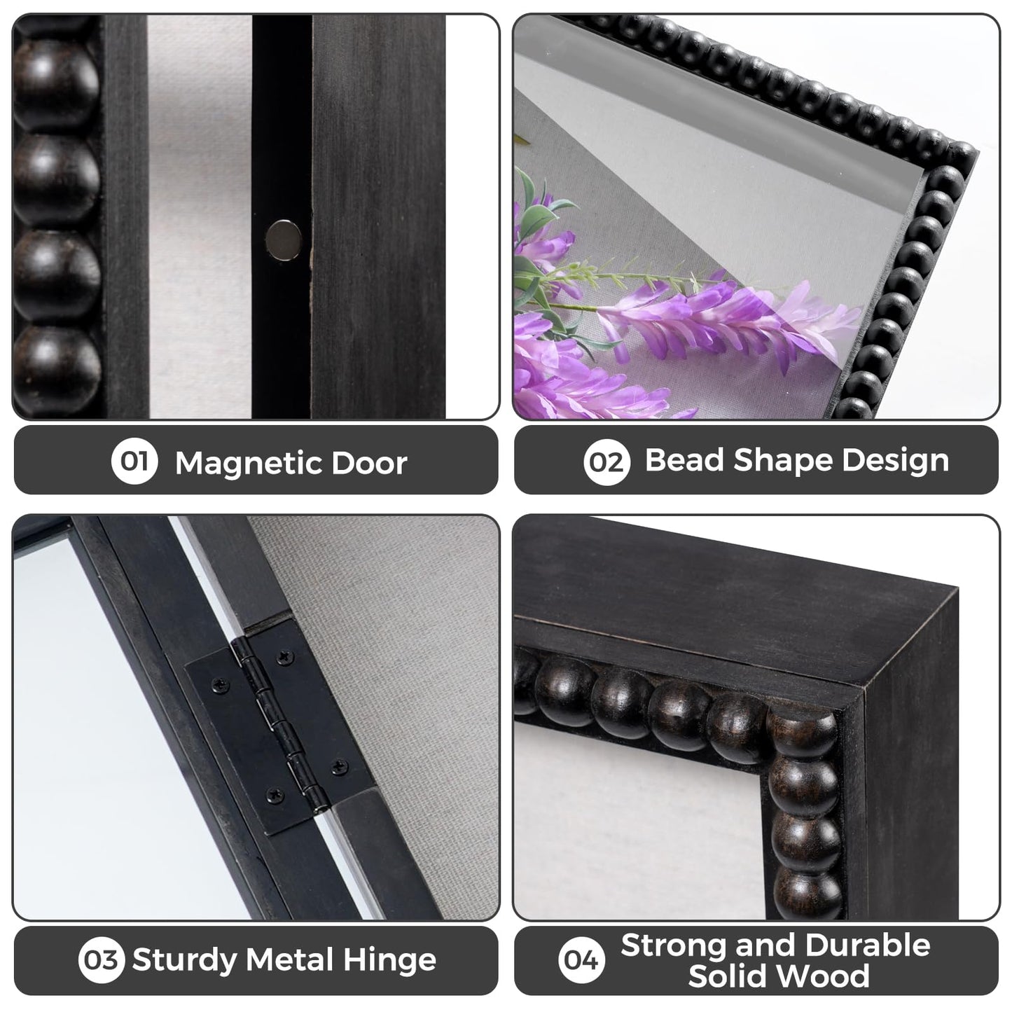 Shadow Box Frame 11x14 - 2" Interior Deep Solid Wood & Glass Display Case with Unique Beads Door, Deep Memory Box for Photos, Memorabilia, Collections, Awards, Tickets-Black