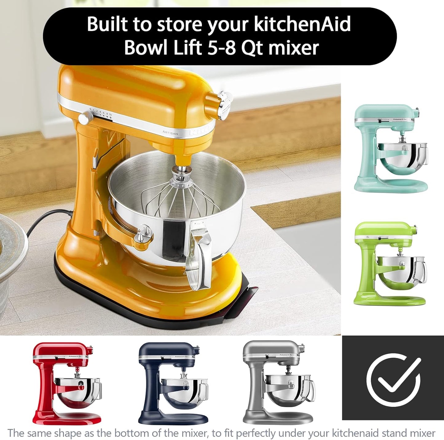 Mixer Slider for KitchenAid 5-8 Qt Bowl Lift Stand Mixer, Sliding Tray with Smooth Rolling Wheels for Easy Movement