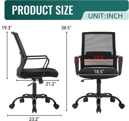 Home Office Chair Ergonomic Desk Chair, Swivel Rolling Computer Chair with Lumbar Support, Adjustable Stool (Black)