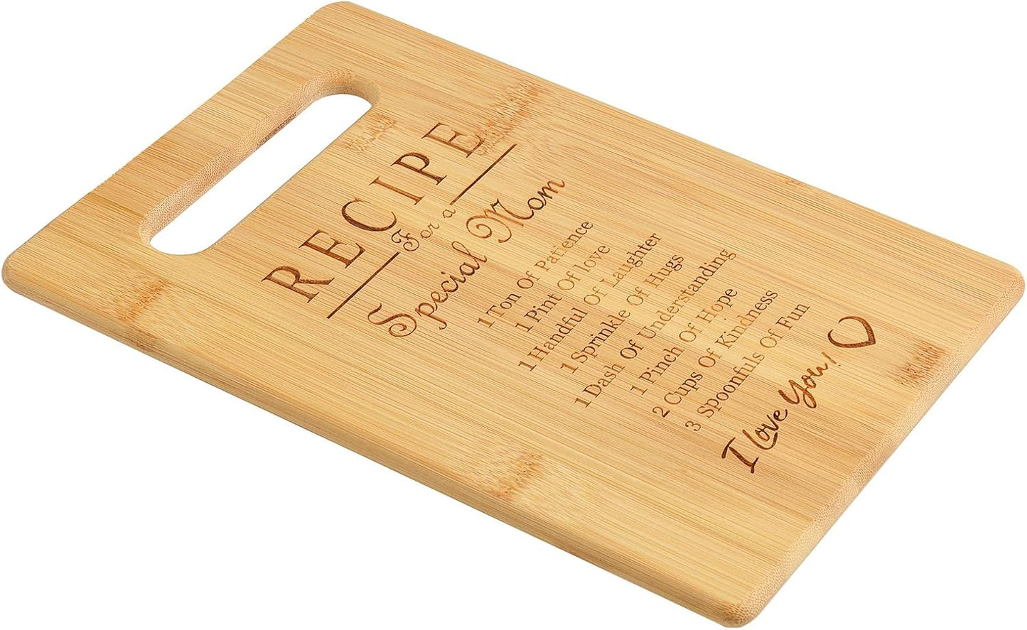 Mother's Day Gift: Special Love Heart Bamboo Cutting Board for Mom - Recipe Gifts (MOM-1)