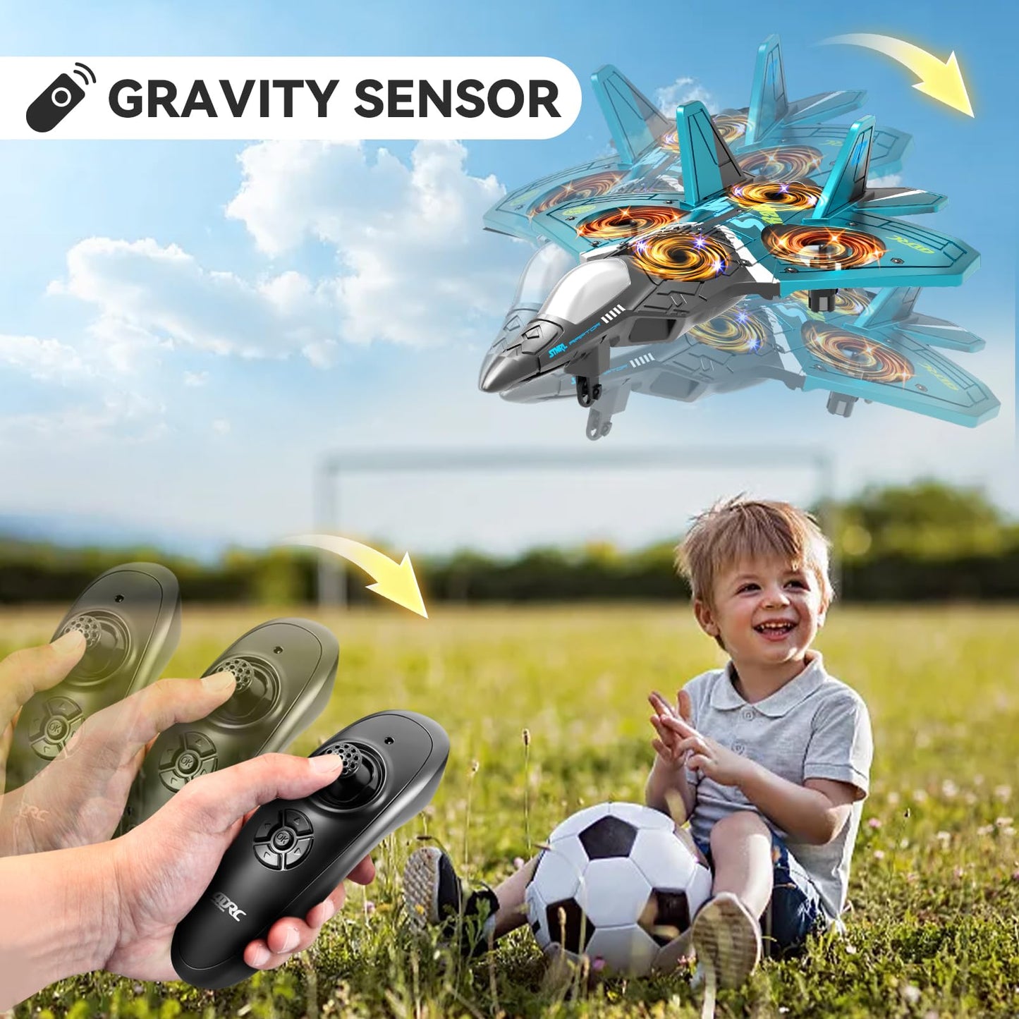 4DRC V17 Foam Remote Control Airplanes RC Planes for Kids Adults 4-7 8-16, RC Airplane Fighter Jet with Light, 360° Flip Fighter Jet Toy, Gravity Sensing, Stunt Roll, Airplane Toy Gifts for Kids Boys