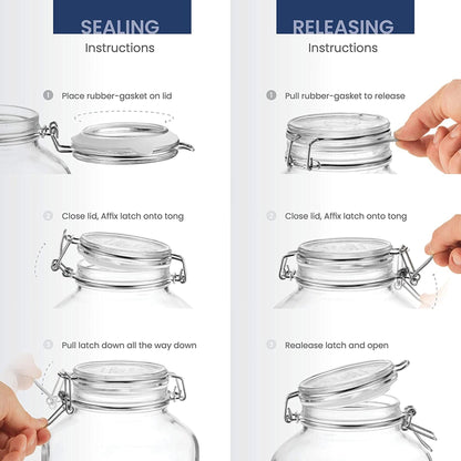 Bormioli Rocco Clear Glass Storage Jars: Airtight Hinged Lid With Leak Proof Gasket, Wide Mouth Canister Kitchen Food Container - For Zero Waste Air Tight Preserving Jam, Spices, Coffee, Sugar & Herbs