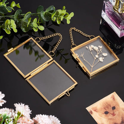 OLYCRAFT 6pcs Gold Mini Glass Hanging Frame 2.1x2.1 Inch Gold Metal Picture Frames Clear Double Glass Floating Frames Hanging Artwork Display Frame for Pressed Flowers Leaf and Artwork