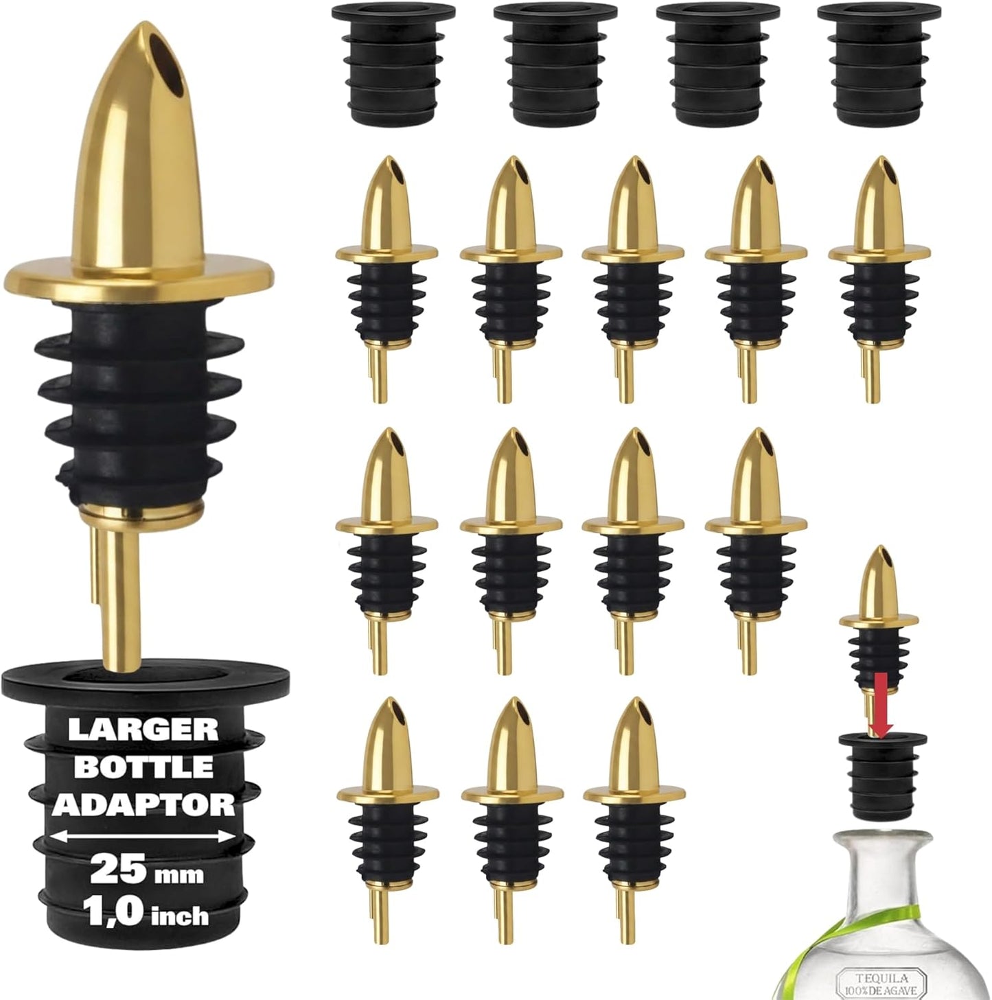 12 Pack 4 ESATTO Classic Bottle Pourers, Liquor Pourers for Alcohol, Olive Oil, Bartender Accessories Includes Liquor