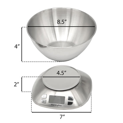 Stainless Steel Digital Kitchen Scale w. Bowl - for Food Coffee Lab - LCD Display gram Ounces lb:oz lb ml - 12 LBS/5.5 KG Capacity - Battery Included - Gold by The Display Guys