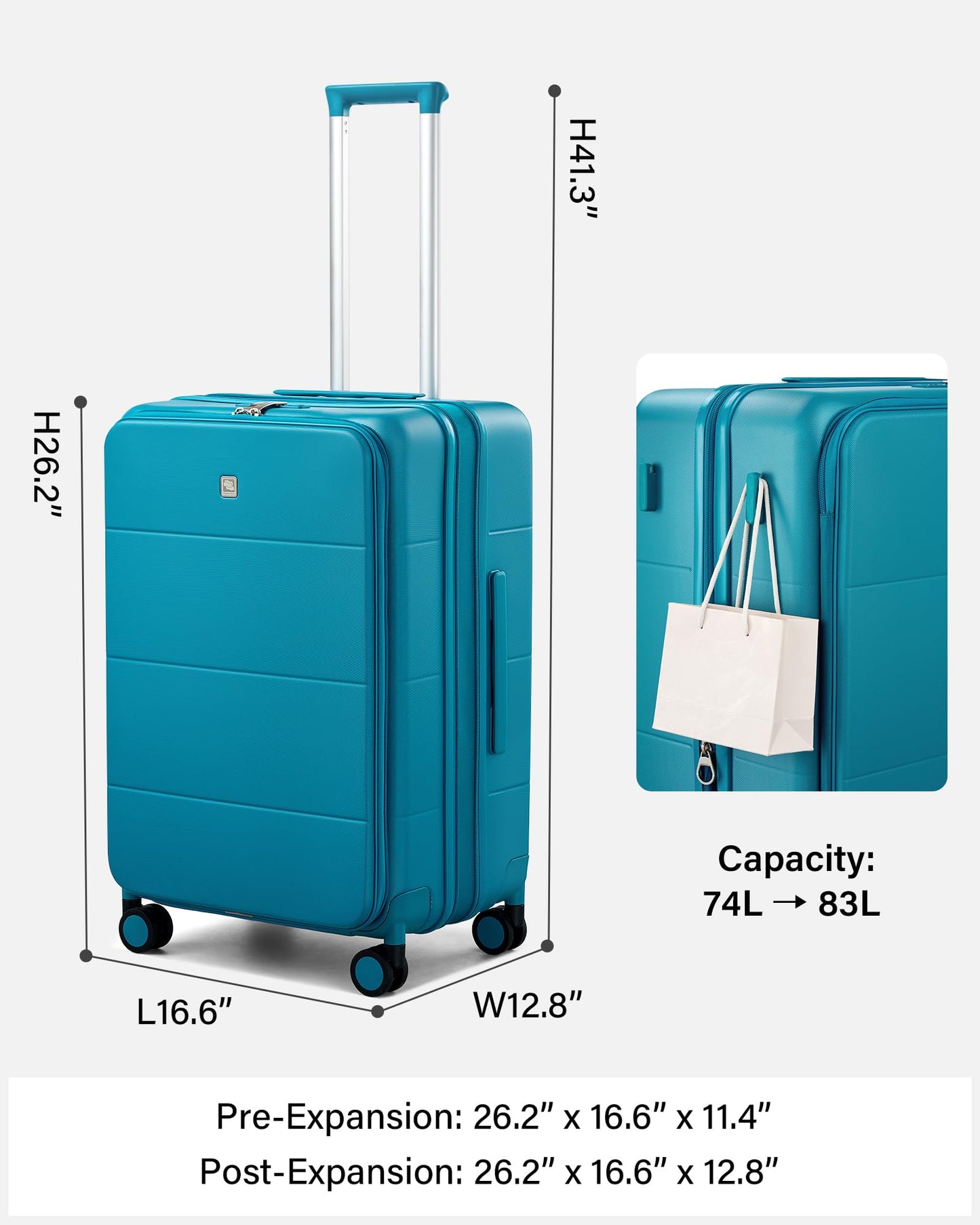 Hanke Hardside Expandable Checked Luggage, 24 Inch Top Opening Trunk Luggages with Spinner Wheels, All-PC Hard Shell Suitcase, Lightweight TSA Checked-Medium(Caribbean Blue, 83L)