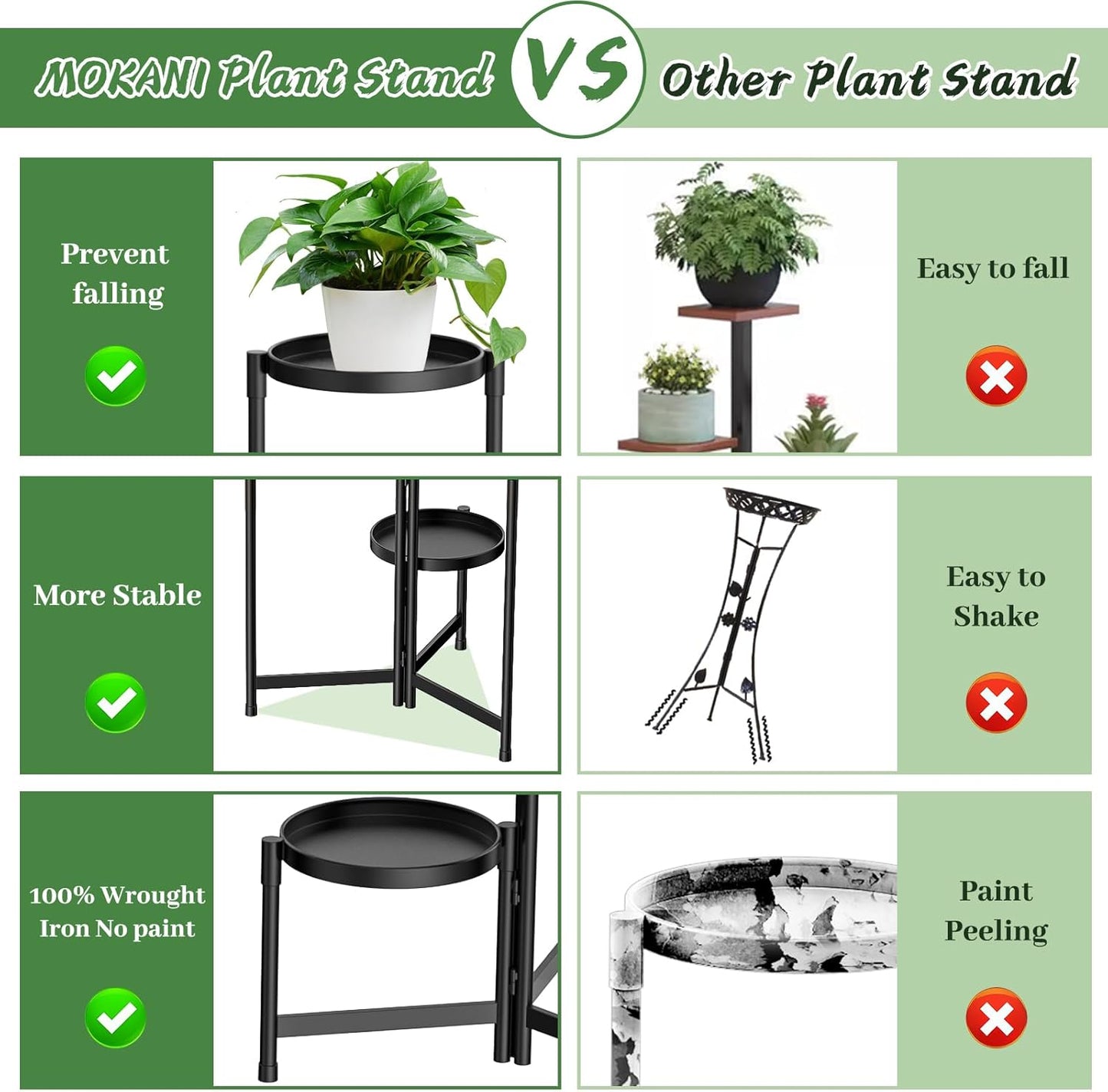 3 MOKANI Metal Plant Stand Indoor Outdoor for Multiple Plants, Tiered Folding Corner Shelf Tall Flower Pot Holder