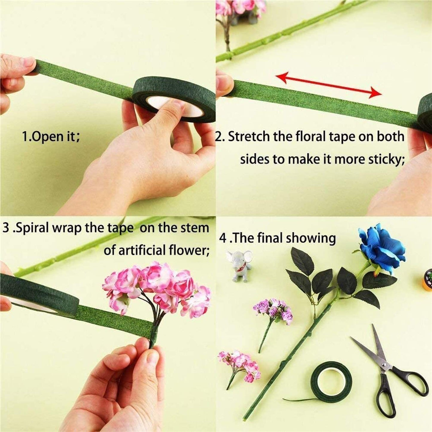 Floral Tape and Floral Wire Arrangement Tools Kit with 6 Rolls 1/2" Wide Floral, 18/22/26 Gauge Stem Wire and 22 Gauge Paddle Wire for Bouquet Stem Wrap Florist