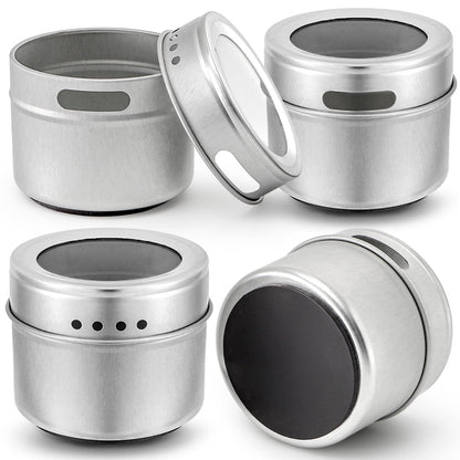 Bekith 20 Pack Magnetic Spice Jars, Magnetic Spice Containers for Refrigerator, Seasoning Tins with Clear Top Lid, 240 PVC Spice Label Set
