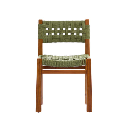 Christopher Knight Home 5 Piece Outdoor Dining Set Acacia Wood Square Table and 4 Green Wicker Chairs Teak Finish Patio Furniture Set for Garden Backyard Balcony Deck