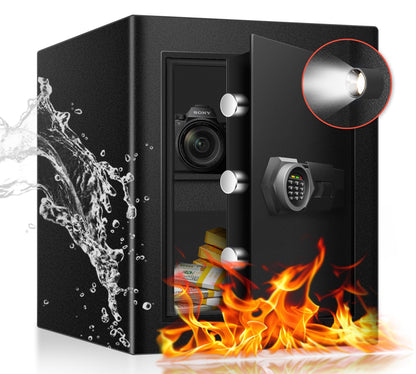 Fdsutvit 2.3 Cu Ft Fireproof Home Safe Box- Steel Security Box with Digital Electronic Keypad, Safety Lock Box for Office, Removable Shelf, Fire Proof Safe for Documents Money Jewelry Gun