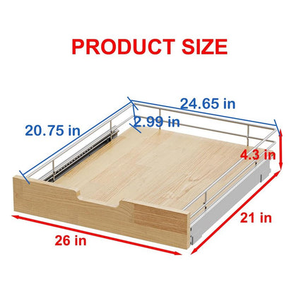 Sikarou Pull Out Cabinet Organizer,Heavy-Duty Slide Out Shelf, Wood And Wire Basket, Pull Out Drawer for for Kitchen Under Sink Space, Pantry, Bathroom (26 * 21 WM)