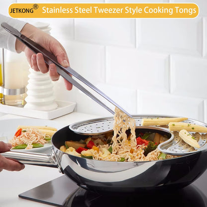 JETKONG Serving Tweezer Tongs - 9-Inch Cooking Tweezers, Set of 3 (9 Inch, Silver)