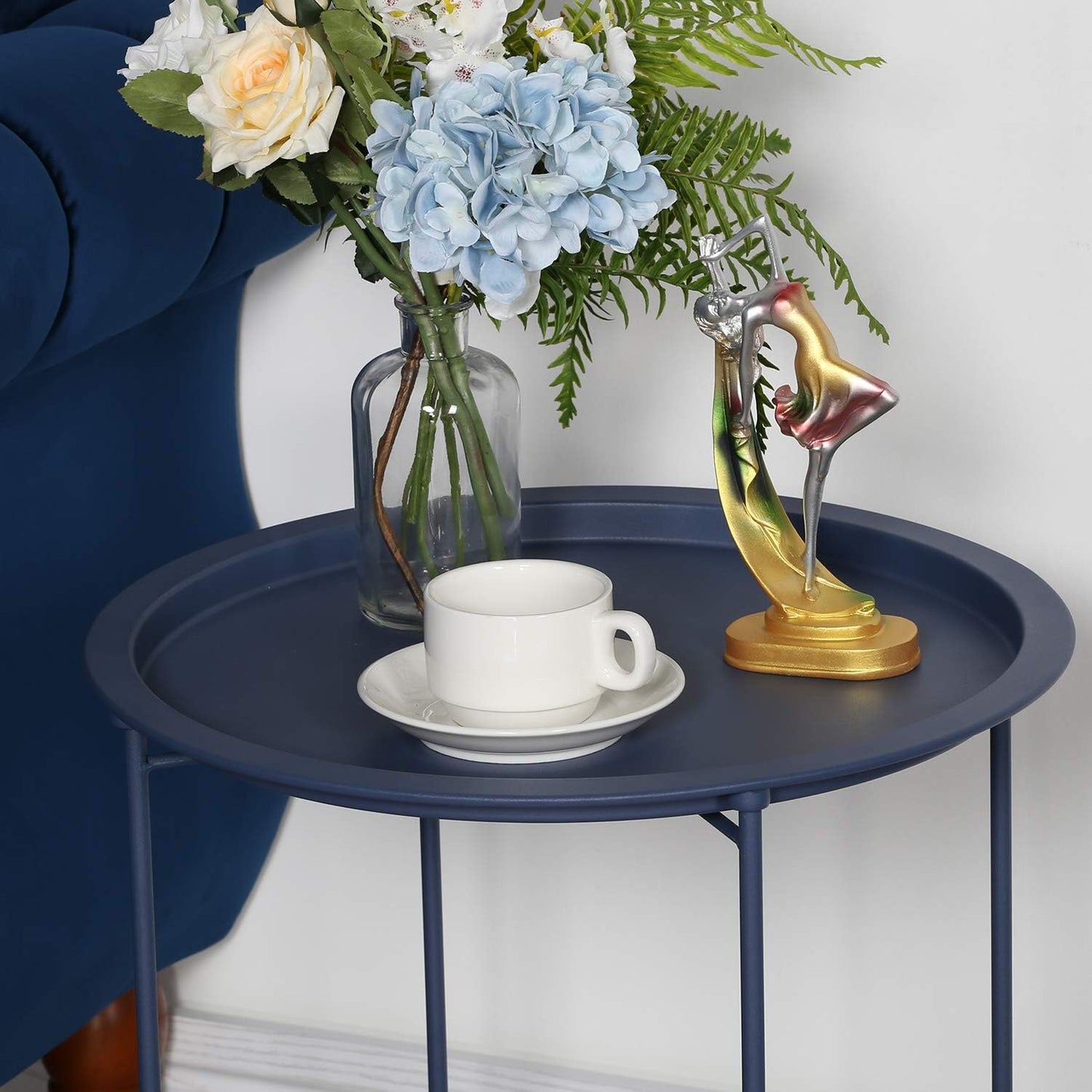 18.5 18.5 19.7 VECELO Modern End Side Tables,Round Metal Foldable Tray,Stable Snack Nightstand for Outdoors,Small
