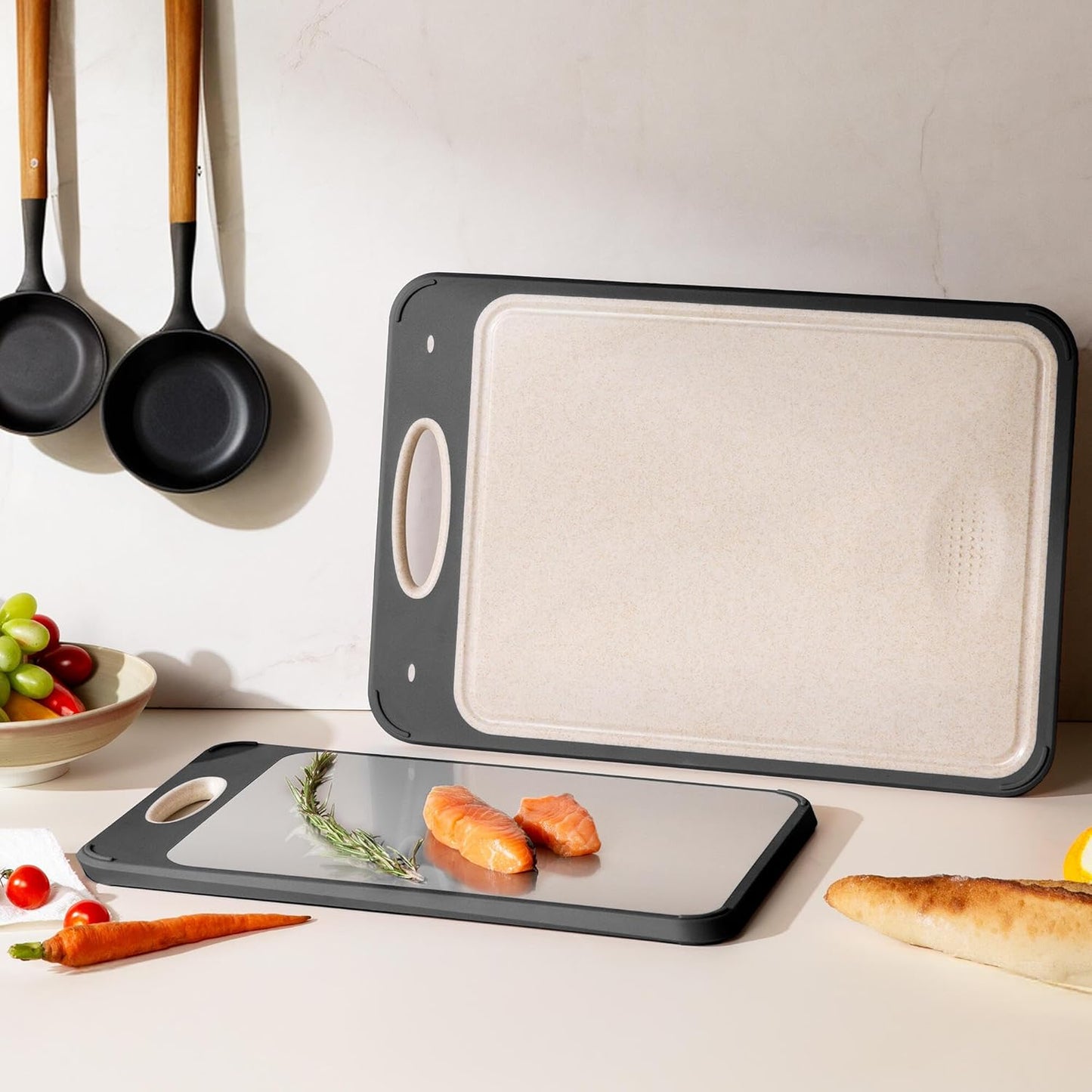 2 Packs Set, Set [1611+1812 Inch] Stainless Steel Cutting Board Best Non Toxic Cutting Boards for Kitchen, Double Sided