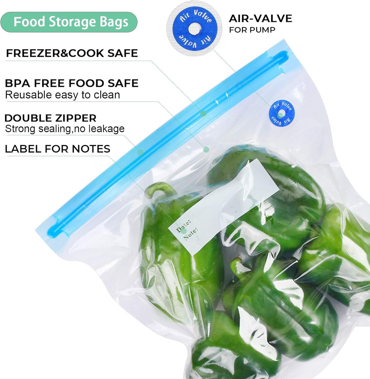 Sous Vide Bags Reusable 27Pcs, BPA Free Vacuum Sealer Bags for Sous Vide Cooking, 20Pcs Vacuum Zipper