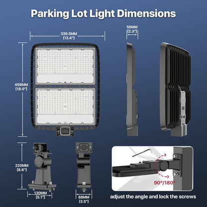 400W LED Parking Lot Light, LED Street Light with Dusk to Dawn Photocell, 630 LEDs, 5000K Daylight, IP65 Waterproof, Adjustable Arm Mount, AC 120V, Commercial Pole Lighting Outdoor for Park, 1Pack