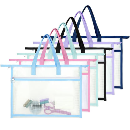 6Pcs Project Bags for Quilting, 13x10" Sewing Bag for Arts and Crafts Organizer Storage, Needlepoint Bag, Large Clear Mesh Design Zipper Folder with Handle for Craft Art Supply Sewing Pattern Storage