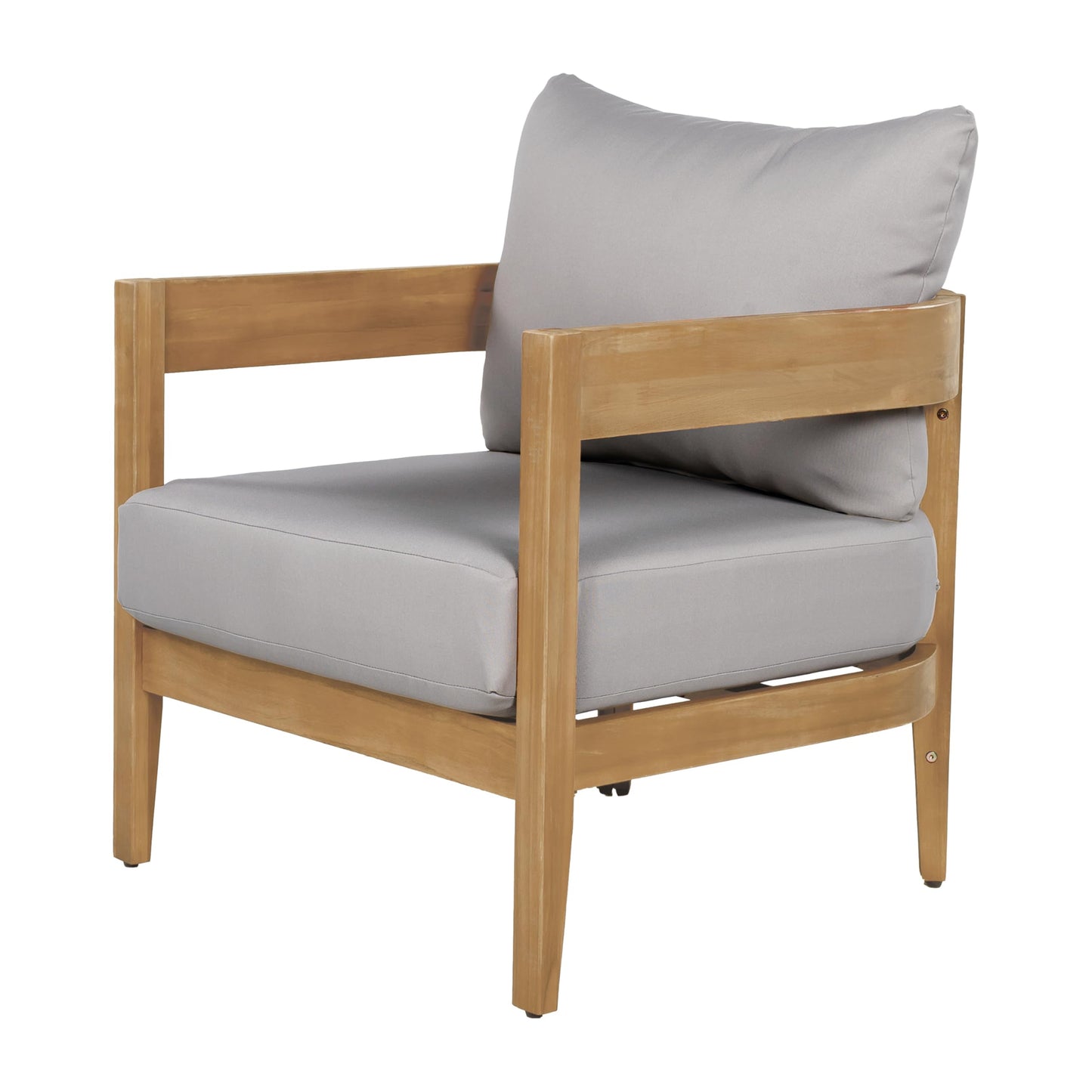 Christopher Knight Home Nadine Acacia Wood Club Chair, Outdoor Accent Chair, Tub Shape Design Armchair, Comfort Cushions Seating, Slat Open Back Reading Sofa for Balcony Backyard Garden, Teak+Gray