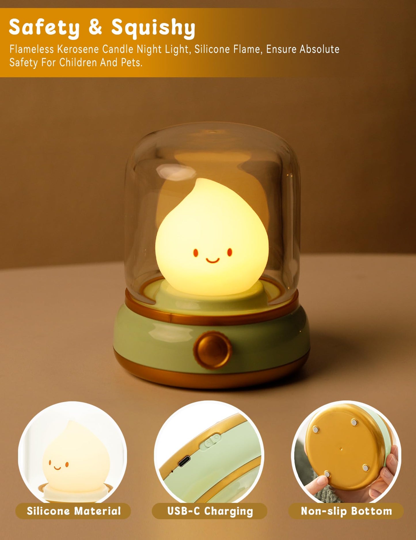 Cute Ghost Campfire Lamp, Halloween Decor,Kids Night Light，Adjustable Dimmable Rechargeable Night Light for Kids, Girls, Boys Gifts,Halloween,Christmas Decorations