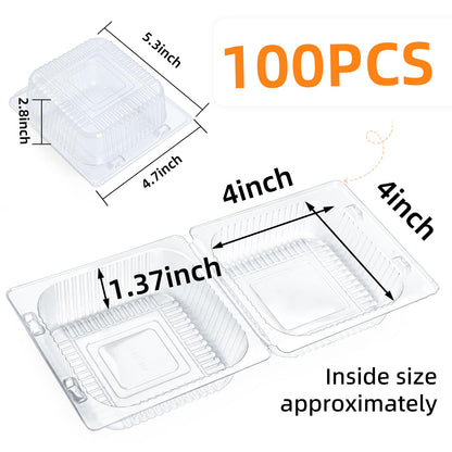 Evnlo 100 Count Clear Plastic Containers with Lids for Food, Thickened Disposable Sandwich Containers Clamshell Boxes for Cake Slice, Dessert, Hamburger, Salad, Pastry, Fruits, Takeout Tray