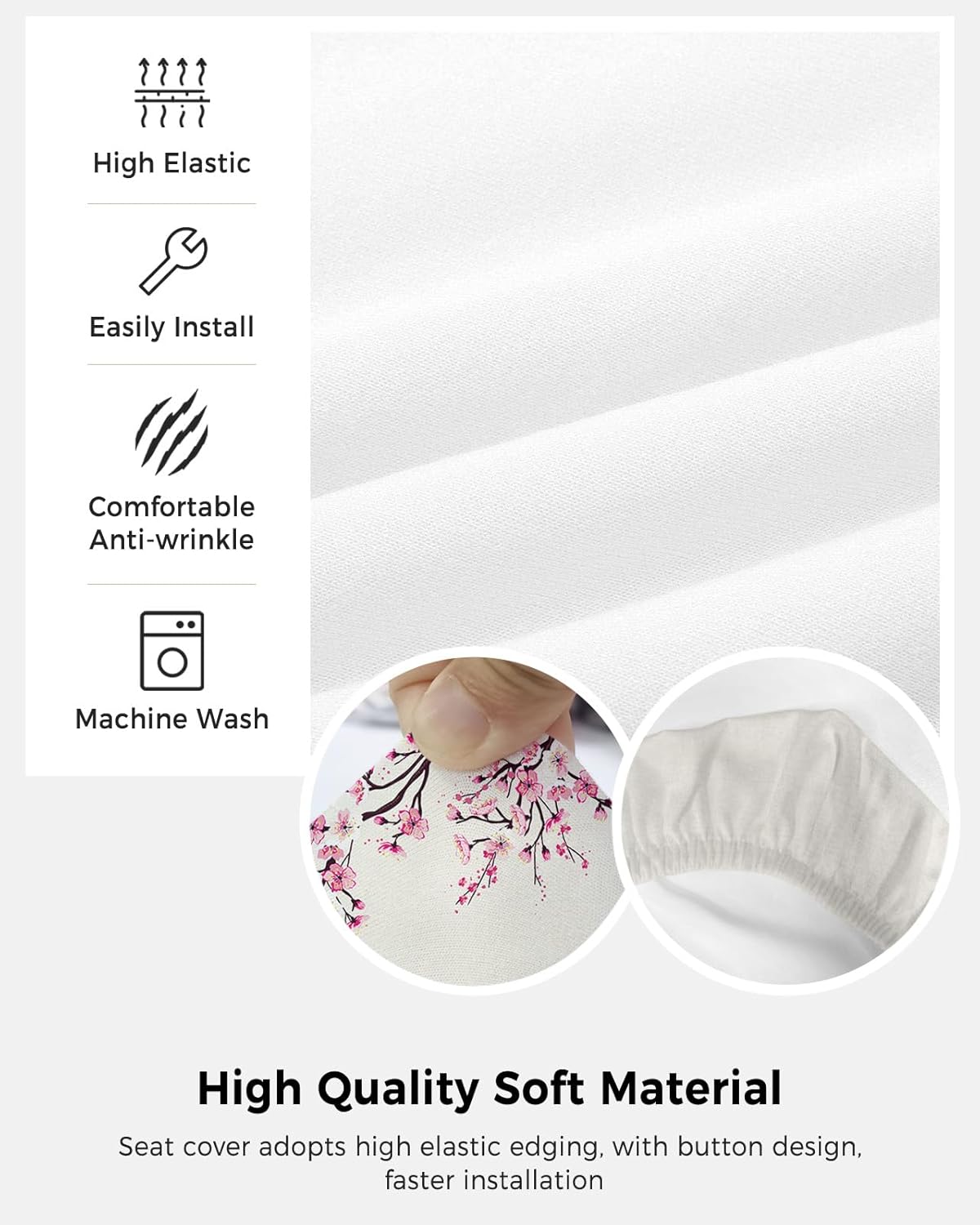 Cherry Blossoms Office Chair Cover, Stretchable Computer Chair Seat Cover, Pink Spring Floral Design