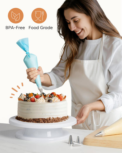 Kootek 71PCs Cake Decorating Kit, Baking Supplies Tools - Includes Cake Stand Turntable, 12 Icing Piping Tips Set, 2 Frosting Spatulas, 3 Scrapers, 50+2 Piping Bags, Coupler, Video Tutorial, Booklet