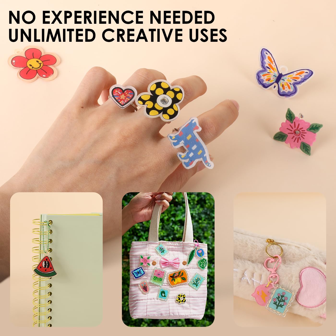 Grabie DIY Shrink Art Craft Kit Jewelry Making Kit for Kids Adults, 25+ Pre-Cut Shapes, 5 Dual-Tip Markers, Custom Charms, Pins, Rings, Keychains (Bloom Post - for Art Lovers)
