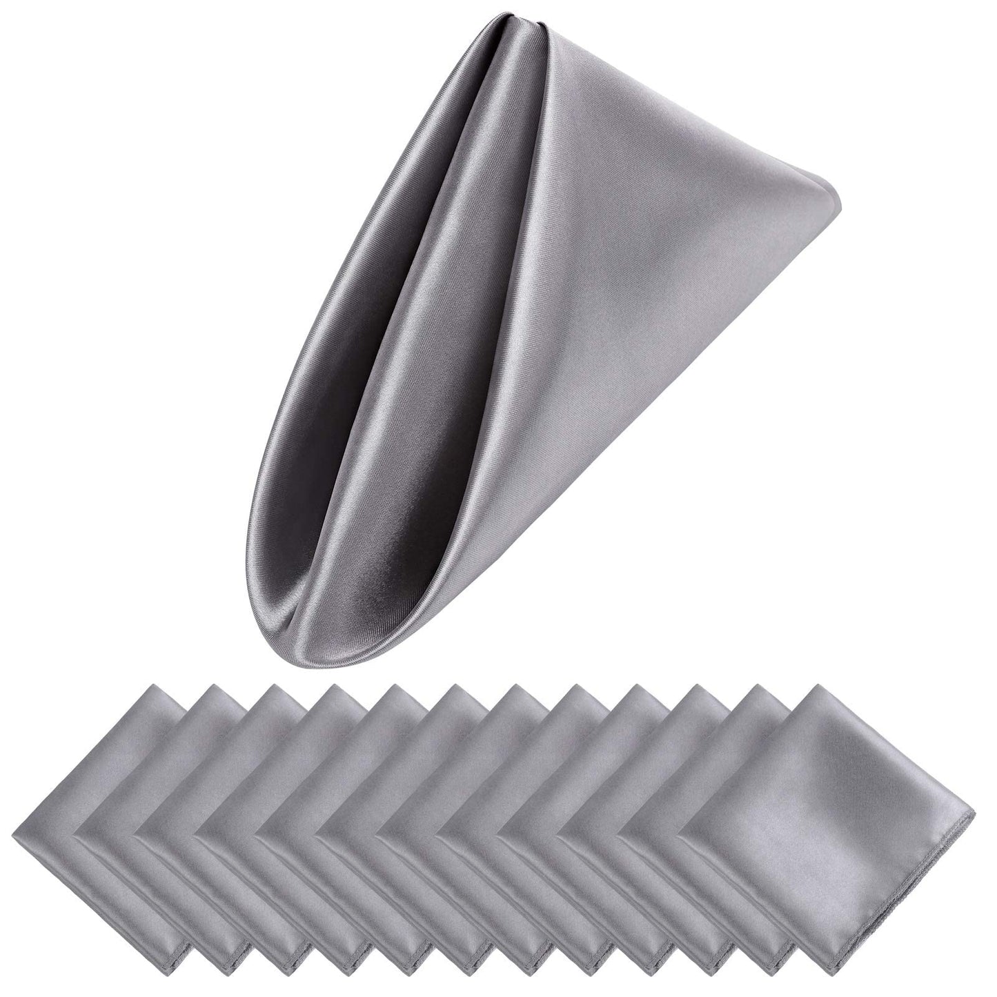 Aneco 12 Pieces Satin Napkin Square 20 x 20 Inches Dinner Napkins Weddings Party Napkin Soft Table Napkins for Romantic Weddings Party Dinner Decoration (Grey)