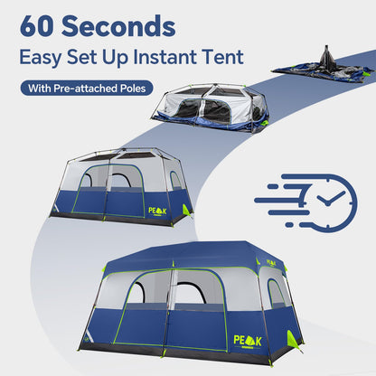PEAK OUTDOORS Instant Tent 6/8 Person Tents for Camping, 60 Second Easy Setup Portable Camping Cabin Tent with Rainfly, Waterproof Pop Up Tents for Family Camping & Hiking with Expandable Carry Bag