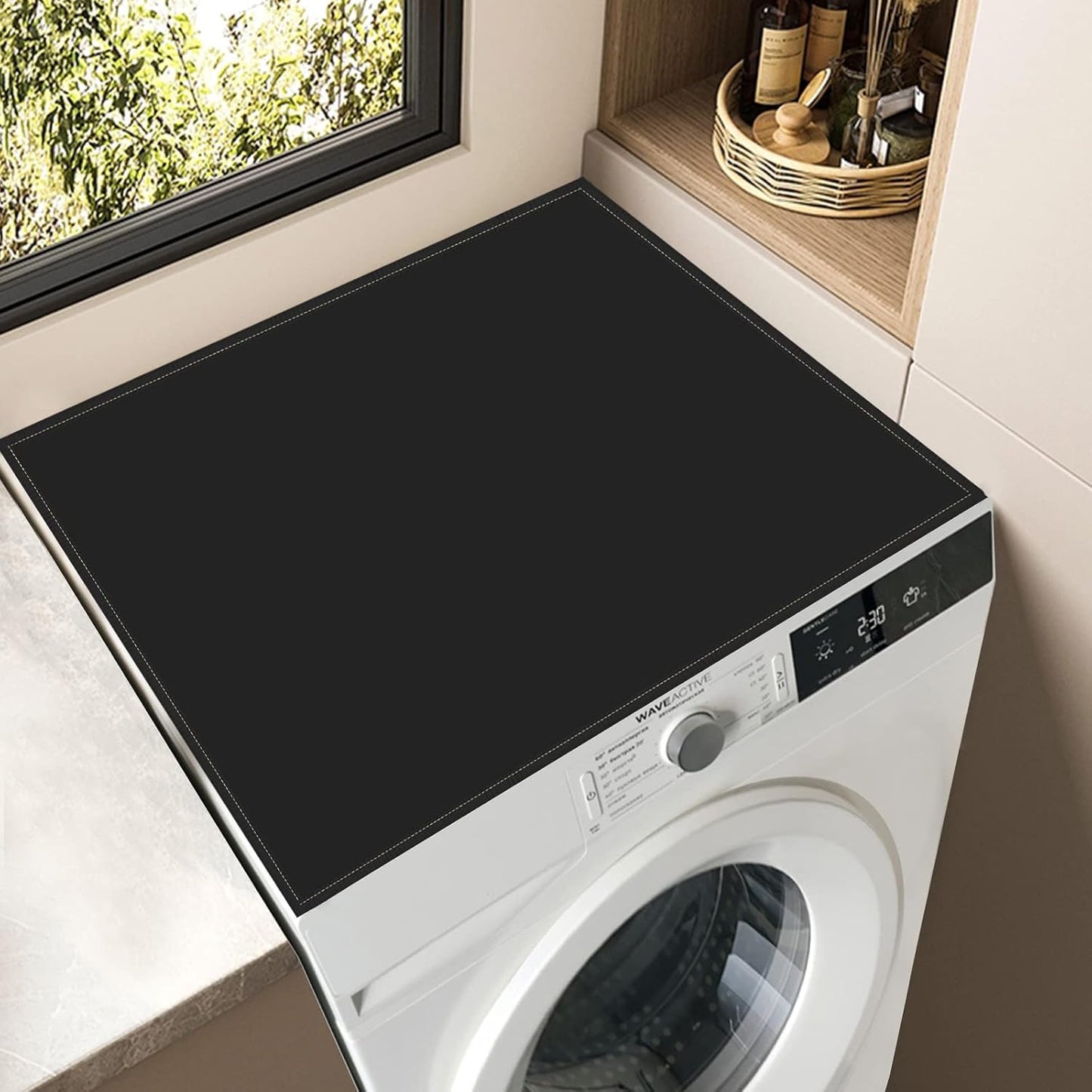 Washer or Dryer Top Mat Cover, Anti-Slip Dust-Proof Top Cover, 23.6'' x 23.6'' Black Covers for Home Kitchen